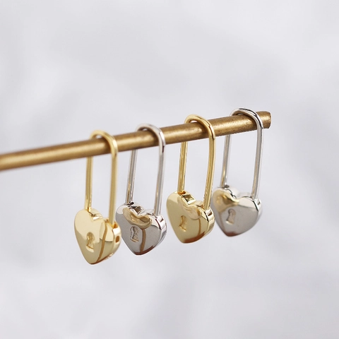 925 Sterling Zilver Hartslot Hangende Oorbellen Voor Dames Franse Lichte Luxe Stijl Veiligheidsspeld Haak Goud Zilveren Oorbellen Sieraden