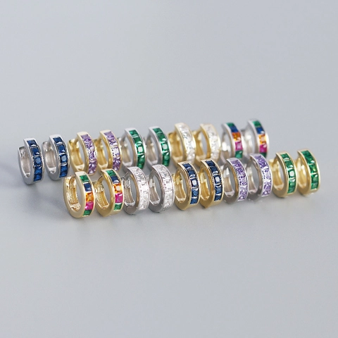 925 Sterling Silver Square Rhinestone Huggie Hoop Earrings Colorful Stone Small Geometric Ear Buckle Fashion Jewelry For Women