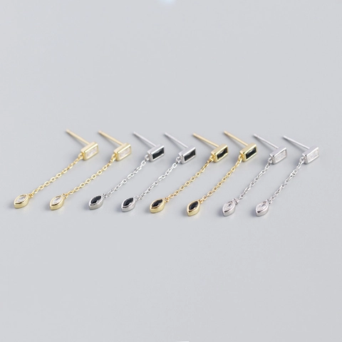 925 Sterling Zilver Geometrische Kwastje Oorknopjes Voor Vrouwen Rechthoekige Marquise Zirconia Ingelegd Goud Zilver Vergulde Sieraden