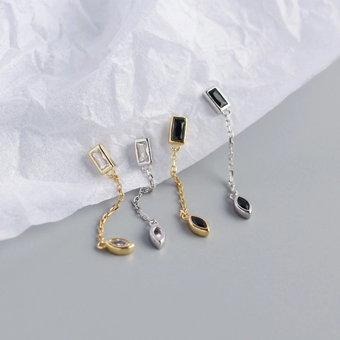 925 Sterling Zilver Geometrische Kwastje Oorknopjes Voor Vrouwen Rechthoekige Marquise Zirconia Ingelegd Goud Zilver Vergulde Sieraden