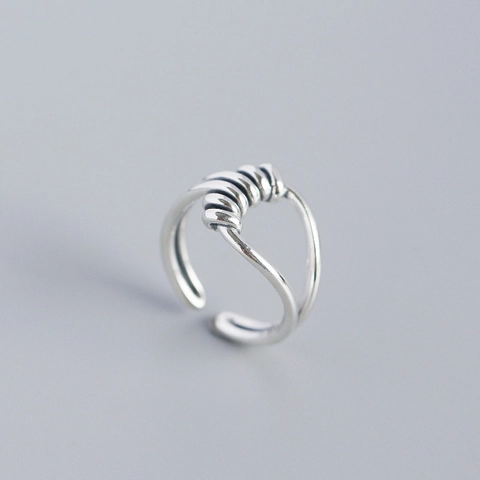 Anello in Argento Sterling S925 Design a Filo Avvolto a Mano Apertura Regolabile Minimalista Vintage Gioielli da Mano da Donna