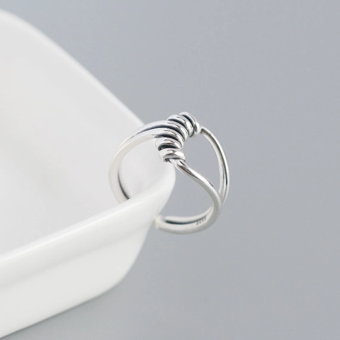 Anello in Argento Sterling S925 Design a Filo Avvolto a Mano Apertura Regolabile Minimalista Vintage Gioielli da Mano da Donna