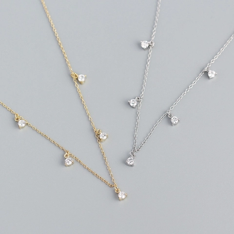 Collana Choker in Argento Sterling 925 con Strass Minimalista con Ciondoli Multipli Catena a Clavicola Gioielli alla Moda per Donna