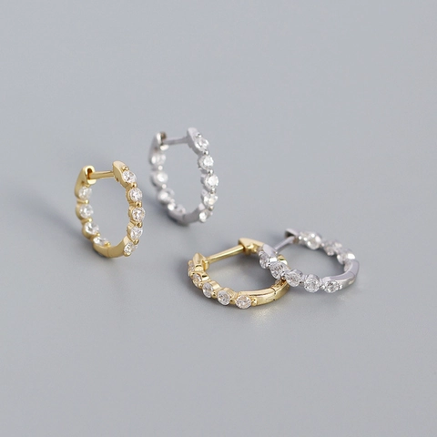 925 Sterling Silber Huggie Hoop Ohrringe Für Damen Geometrische Runde Pave Strass Galvanisierte Mode Schmuck Geschenk