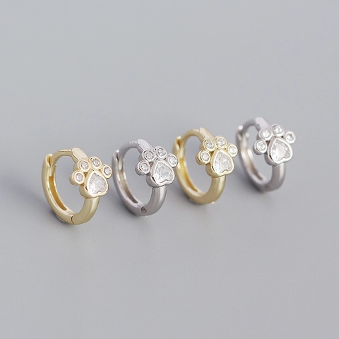 925 Sterlingsilber Süße Haustier Katzenpfote Fußabdruck Ohrbuckle Ohrringe Herz Zirkonia Hoop Ohrringe Für Damen Modeschmuck