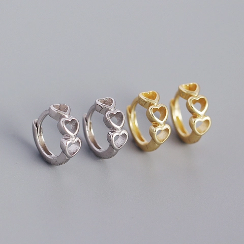 S925 Sterling Zilveren Hart Oorbellen Voor Dames Minimalistische Driedubbele Holle Hart Huggie Oorbellen Zoete Elegante Sieraden