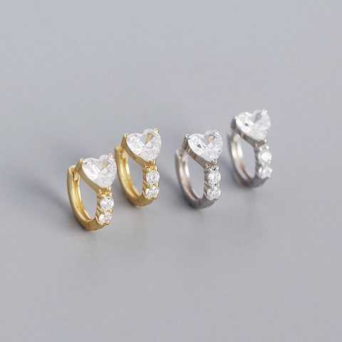 925 Sterling Silver Heart Huggie Earrings Pave Rhinestone Mini Hoop Earrings For Women Fashion Jewelry Gift Platinum Gold