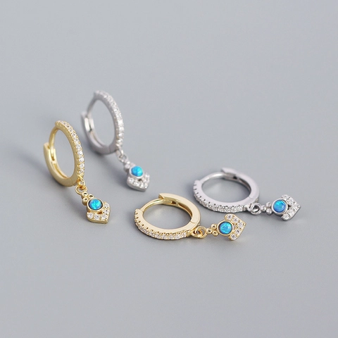Orecchini a Cerchio a Cuore in Argento Sterling 925 Con Opale Artificiale Blu Per Donna Gioielli Raffinati Con Strass