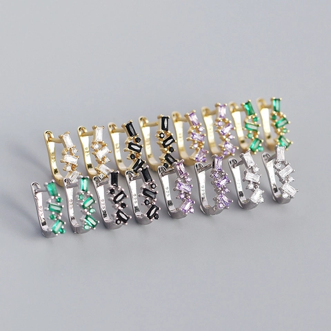 925 Sterling Silver U-Shape Huggie Hoop Earrings For Women Minimalist Zirconia Inlaid Geometric Ear Buckles Jewelry Gift