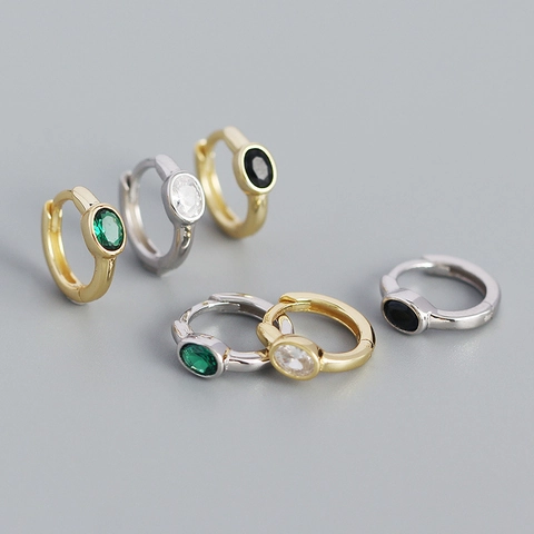Pendientes de Aro de Plata de Ley 925 con Diamantes de Imitación Ovalados para Mujer Minimalistas Estilo Ins Geométricos Huggie Chapados en Oro Plata Joyas