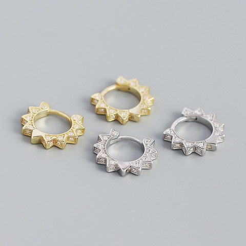 925 Sterlingsilber Creolen Ohrringe Für Damen Sonnenstrahl Geometrisch Strass Eingelegt Gold Silber Ohrschmuck