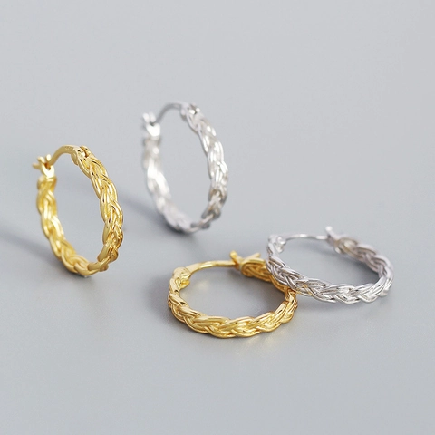 Vintage 925 Sterlingsilber Gedrehte Seil Ohrringe Für Damen Leicht Galvanisiert Gewebte Kette Ohrenschnalle Schmuck