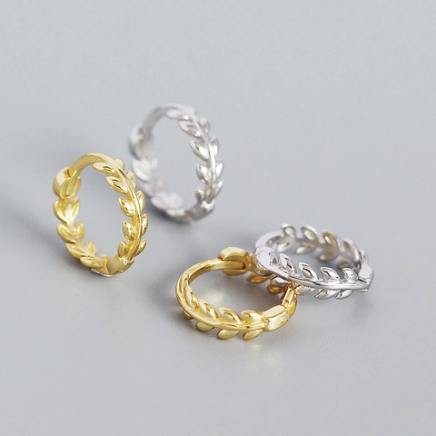Pendientes de Aro de Plata de Ley 925 Hoja Minimalista Botánica Huggie Oro Platino Plateado Diario Moda Joyería Para Mujeres