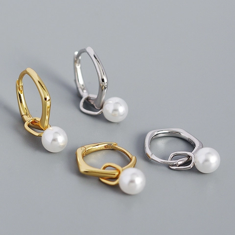 925 Sterlingsilber Geometrische Creolen Vintage Minimalistische Gold Silber Plattierte Künstliche Perlen Ohrhänger Für Damen Schmuck