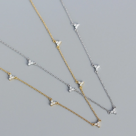 925 Sterlingsilber Französischer Stil Geometrische Blume Halskette Minimalistische Zirkonia Eingelegte Klee Anhänger Halsketten Für Damen Feiner Schmuck