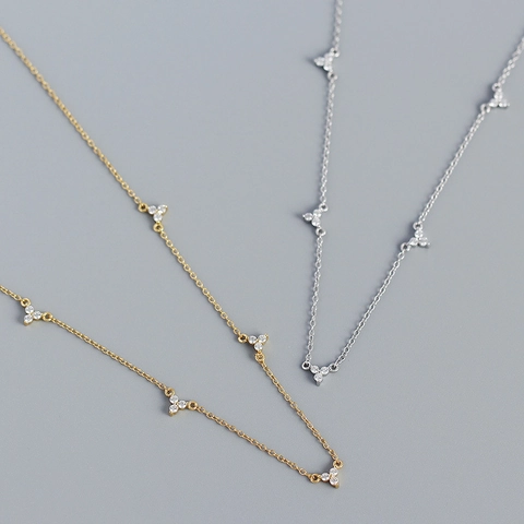 925 Sterlingsilber Französischer Stil Geometrische Blume Halskette Minimalistische Zirkonia Eingelegte Klee Anhänger Halsketten Für Damen Feiner Schmuck