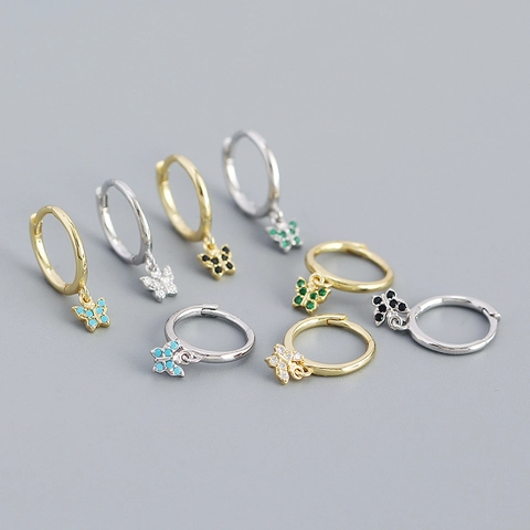 Pendientes de Aro de Mariposa de Plata de Ley S925 para Mujer Pequeños Pendientes Colgantes con Diamantes de Imitación Animales Chapados en Oro Platino