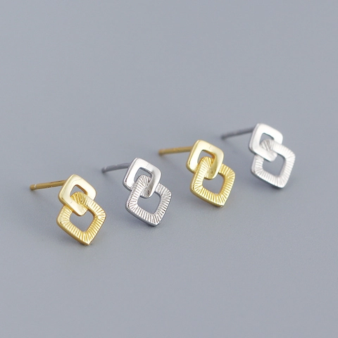 925 Sterling Zilveren Geometrische Verstrengelde Vierkante Oorknopjes Voor Dames Minimalistische Luxe Mode Sieraden Cadeau