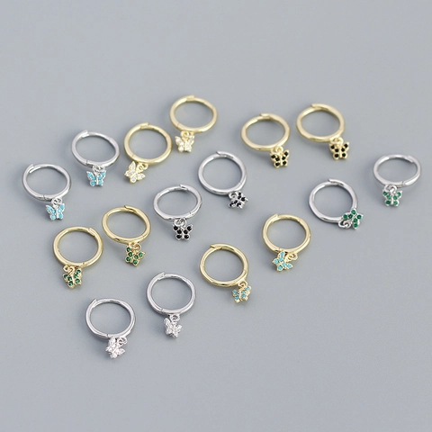 Pendientes de Aro de Mariposa de Plata de Ley S925 para Mujer Pequeños Pendientes Colgantes con Diamantes de Imitación Animales Chapados en Oro Platino