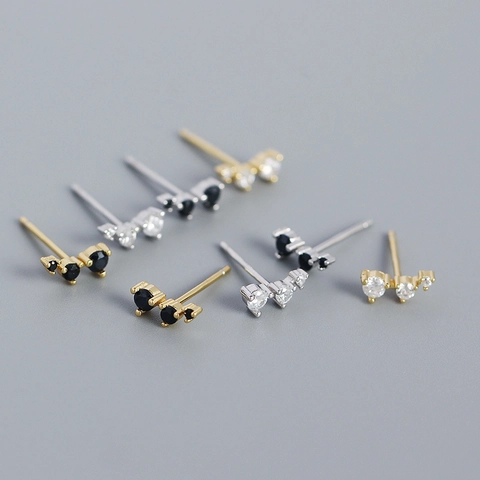 Minimalistische 925 Sterling Zilveren Oorknopjes Voor Vrouwen Kleine Geometrische Rij Ingelegde Strass Mode Sieraden Feestcadeau