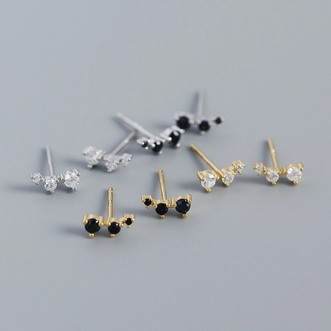 Minimalistische 925 Sterling Zilveren Oorknopjes Voor Vrouwen Kleine Geometrische Rij Ingelegde Strass Mode Sieraden Feestcadeau