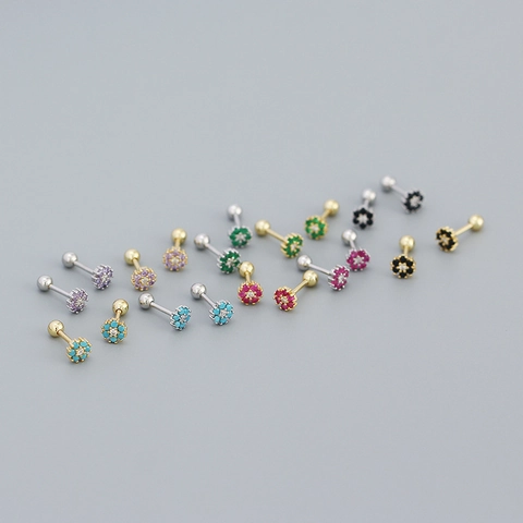 925 Sterling Silver Zirconia Flower Stud Earrings For Women Colorful Inlaid Floral Screw Back Piercing Jewelry Gift