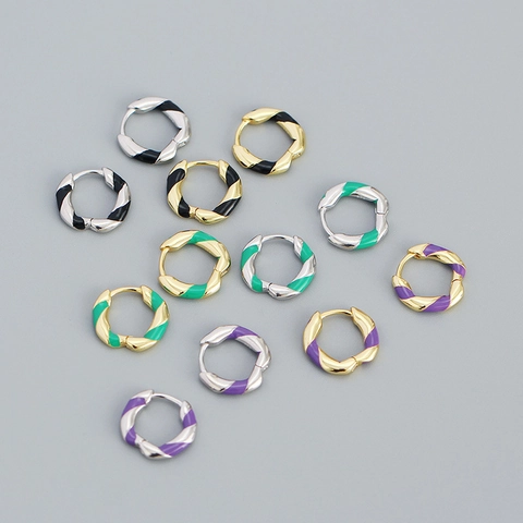 Orecchini a Cerchio Huggie Intrecciati in Argento Sterling 925 Colorati a Spirale in Smalto Mini Orecchini per Donna Gioielli