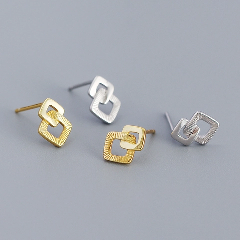 925 Sterling Zilveren Geometrische Verstrengelde Vierkante Oorknopjes Voor Dames Minimalistische Luxe Mode Sieraden Cadeau
