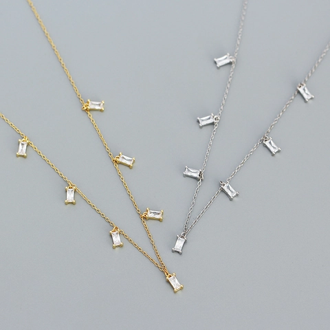925 Sterlingsilber Bunter Zirkonia Halskette Für Damen Light Luxury Regenbogen Baguetteschliff Stein Anhänger Schlüsselbein Kette Schmuck