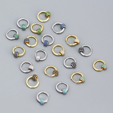 925 Sterling Silver Hoop Earrings For Women Gold Silver Plated Rhinestone Transfer Bead Huggie Earrings Minimalist Jewelry