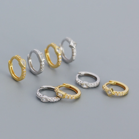Exquisite 925 Sterling Silver Huggie Hoop Earrings For Women Minimalist Inlaid Rhinestone Geometric Dainty Jewelry Gift