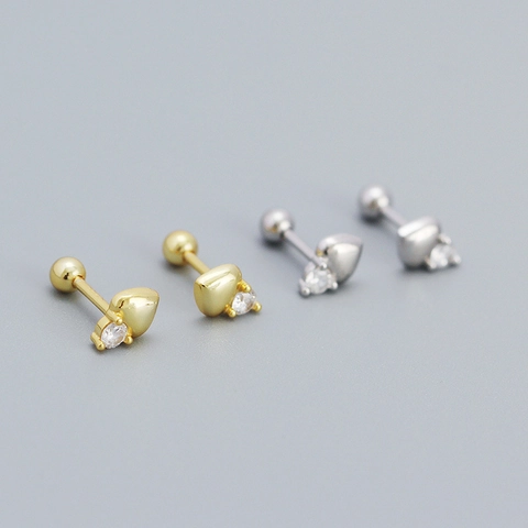 S925 Argento Sterling Cuore Orecchini a Bottone Minimalista Strass Vite Posteriore Gioielli Per Le Donne Orecchini
