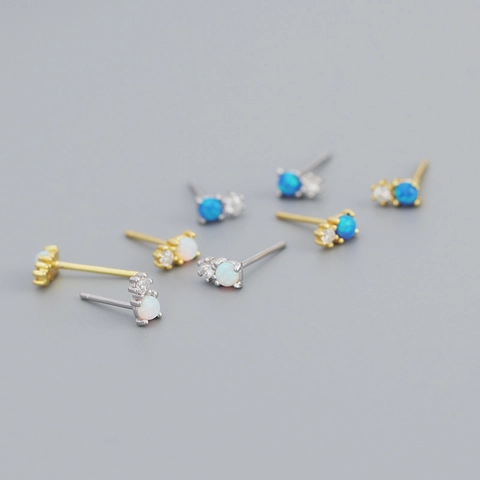 S925 Sterling Silver Minimalist Artificial Opal Stud Earrings For Women Tiny Geometric Round Rhinestone Earring Accessory