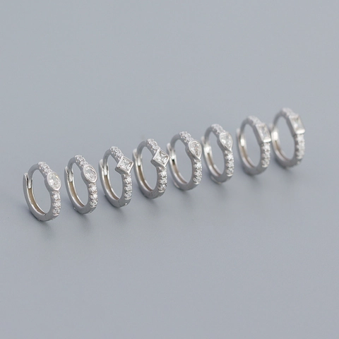 Exquisite 925 Sterling Silver Huggie Hoop Earrings For Women Minimalist Inlaid Rhinestone Geometric Dainty Jewelry Gift