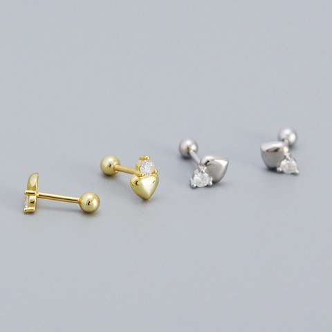 S925 Argento Sterling Cuore Orecchini a Bottone Minimalista Strass Vite Posteriore Gioielli Per Le Donne Orecchini