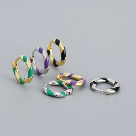 Orecchini a Cerchio Huggie Intrecciati in Argento Sterling 925 Colorati a Spirale in Smalto Mini Orecchini per Donna Gioielli