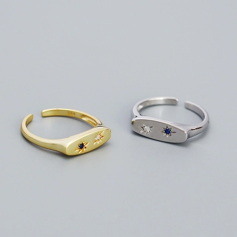 Minimalist S925 Sterling Silver Eight-Pointed Star Zirconia Open Ring Adjustable Western Geometric Finger Ring For Women
