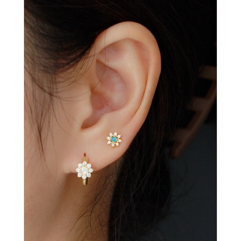 Daisy Flower Stud Earrings 925 Sterling Silver With Blue Opal And Zircon Elegant Small Jewelry For Women