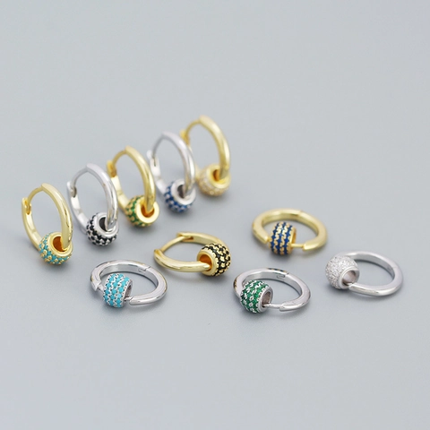 925 Sterling Silver Hoop Earrings For Women Gold Silver Plated Rhinestone Transfer Bead Huggie Earrings Minimalist Jewelry
