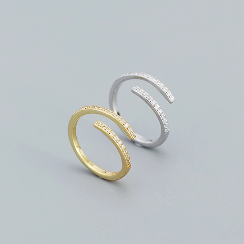 Minimalist 925 Sterling Silver Micro Inlaid Zirconia Geometric Open Ring For Women Adjustable Fashion Jewelry Finger Ring Gift