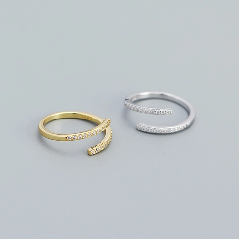 Minimalist 925 Sterling Silver Micro Inlaid Zirconia Geometric Open Ring For Women Adjustable Fashion Jewelry Finger Ring Gift