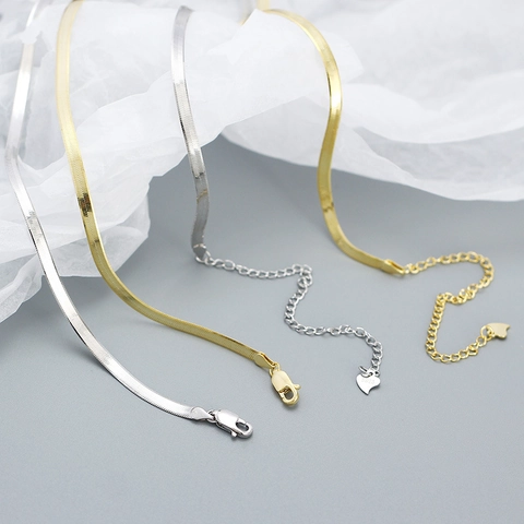 Collana a Catena Piatta in Argento Sterling 925 per Donna Girocollo Minimalista a Lama di Serpente Gioielli a Cuore Regolabili