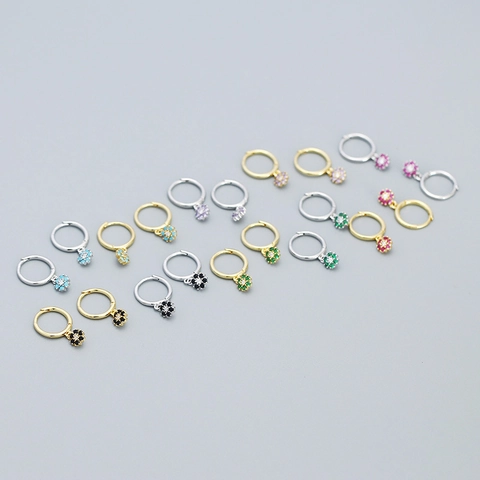 925 Sterling Silver Flower Hoop Earrings Colorful Zirconia Inlaid Floral Ear Clips For Women Elegant Jewelry Accessory
