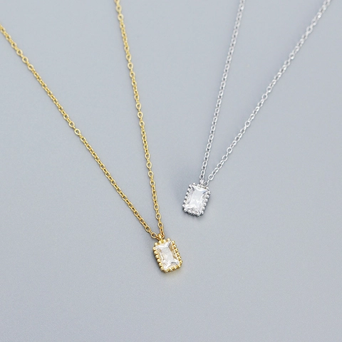Elegante Collar con Colgante de Circonia Rectangular de Plata de Ley 925 para Mujer Retro Milgrain Circonia Joyería