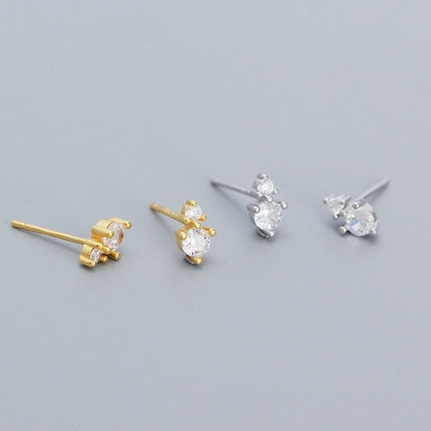 925 Sterlingsilber Doppelstein Ohrstecker Für Damen Minimalistische Kleine Strass Ohrringe Platin Gold Überzogen Schmuck