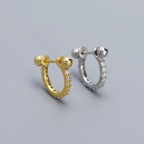 925 Sterling Silver Geometric Rhinestone Stud Earring For Women Minimalist Ins Style Tiny Round Piercing Single Jewelry Gift
