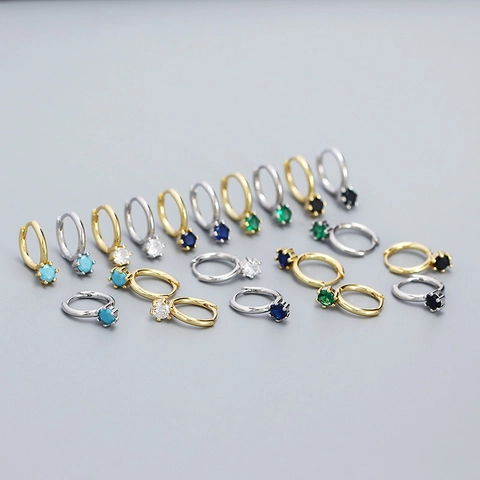 925 Sterling Silver Zirconia Solitaire Huggie Earrings Minimalist Geometric Small Hoop Earrings For Women Personalized Jewelry Gift