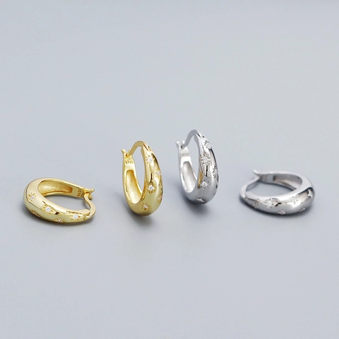 925 Sterling Ασημένια Huggie Σκουλαρίκια Οκτάκτινο Αστέρι για Γυναίκες Κομψά Σκουλαρίκια Κρίκοι με Στρας Γεωμετρικά Κοσμήματα Δώρο