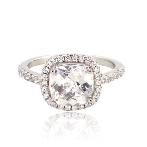 925 Sterling Silver Sparkling Zirconia Halo Ring For Women Fashion Cushion Cut Zircon Wedding Engagement Jewelry Finger Ring