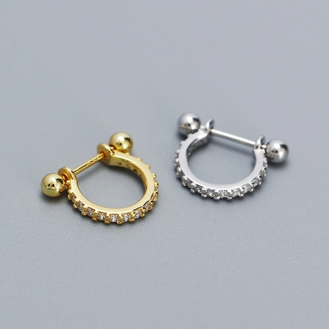 925 Sterling Silver Geometric Rhinestone Stud Earring For Women Minimalist Ins Style Tiny Round Piercing Single Jewelry Gift